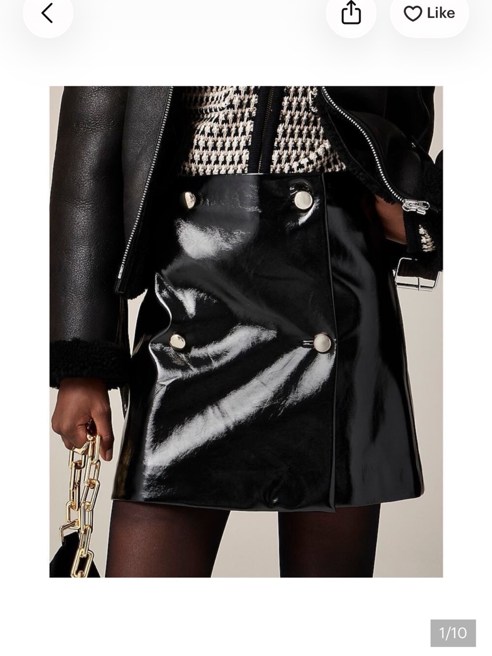 Jcrew Black Patent Faux-Leather Mini Skirt with Button Detail